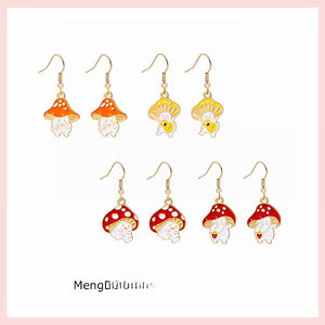 Cute Cartoon Mushroom Enamel Alloy Drop Hook Earrings, Playful Girls Fashion Novelty Dangle Earrings