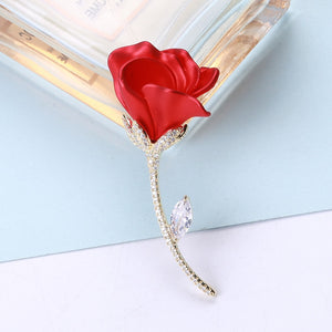 Copper Zircon Red Rose Brooch For Romantic Coat Decoration