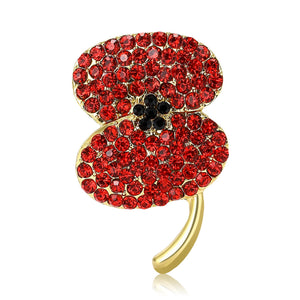 Alloy Rhinestone Red Poppy Flower Brooch For Fashion Lapel Decoration