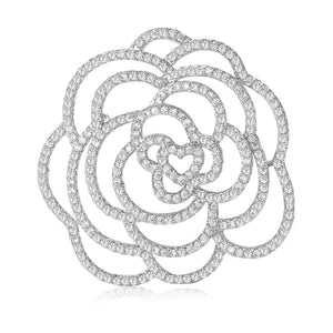 Copper Zircon Camellia Flower Brooch For Women's Suit Decoration