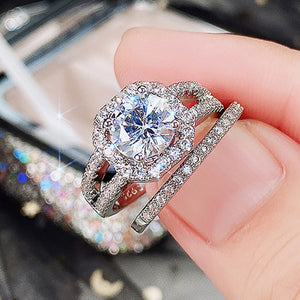 Micro Pave Full Zircon Couple Ring Set, European Style Engagement Matching Rings For Women