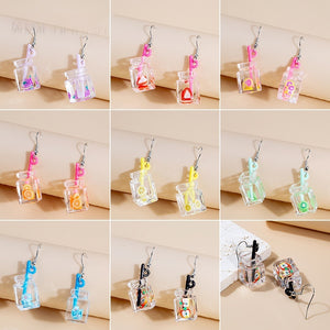Cute Acrylic Fruit Juice Milk Tea Cup Drop Dangle With Lemon Strawberry Grape Charm Earrings