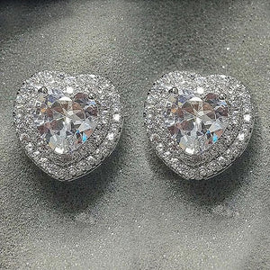 Full Pave Zircon Heart Stud Earrings For Women, Delicate Valentine Love Jewelry Gift