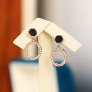 Korean Minimalist Black Round Disc Geometric Hollow Circle Stud Earrings With Micro Pave Zircon