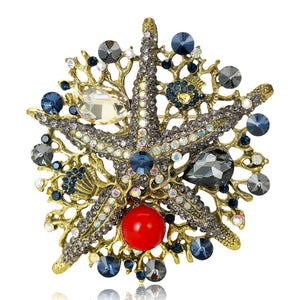 Alloy Rhinestone Starfish Brooch Pin For Ocean Theme Fashion