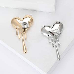 Alloy Rhinestone Melting Heart Brooch For Coat Collar Accessories