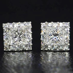 Classic Square Full Diamond Zircon Stud Earrings Hip Hop Micro Pave Unisex Sparkling Jewelry