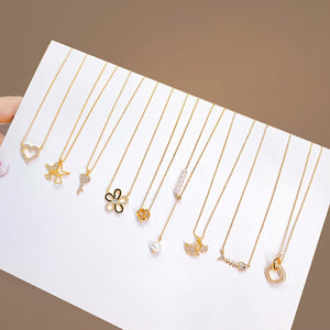 Titanium Steel Trendy Necklace Pearl Micro Pave Geometric Fishtail Butterfly Heart Clavicle Chain