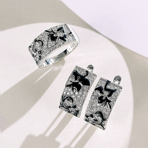 Vintage Minimalist Flower Jewelry Set With Two Tone Openwork Full Zircon Ring, Valentine Gift