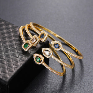 Open Brass Bangle Bracelet With Zircon Stones, Korean Simple Banquet Hand Jewelry Gift