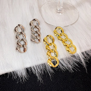 Geometric Chunky Metal Chain Link Alloy Drop Studs Elegant Creative Earrings