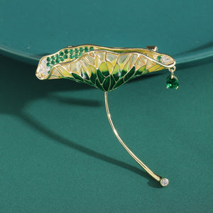 Alloy Enamel Lotus Leaf Zircon Brooch For Suit Coat Accessories
