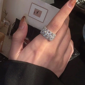 Fashion OL Style Metal Zircon Flower Open Ring Elegant Floral Index Finger Accessory