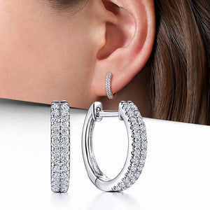 French European Hoop Earrings With Double Row Zircon Copper Setting For Jewelry