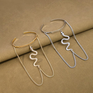 Metal Style Arm Cuff With Long Tassel Snake Chain And Rhinestone, Minimal Luxury Upper Arm Bracelet