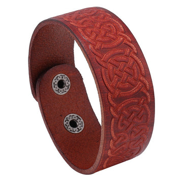 Vintage Distressed Cowhide Leather Bracelet With Embossed Pattern, Ethnic Style Fashion Bangle