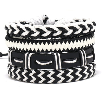 Punk Men's Multi Layer Leather Bracelet DIY Four Piece Set, Handmade Braided Bangle Jewelry