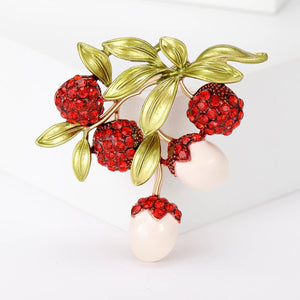 Alloy Enamel Rhinestone Lychee Brooch Pin For Blazers And Coats