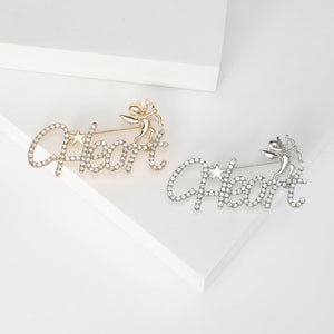 Rhinestone Alloy Letter Brooch Pin With Cute Angel Detail