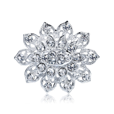 Front product view of the flower brooch pin in silver and blue