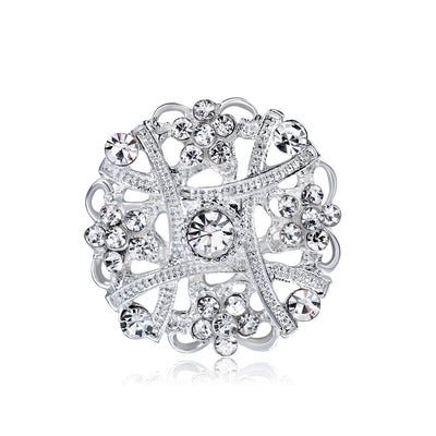 Front product view of the flower brooch pin in silver