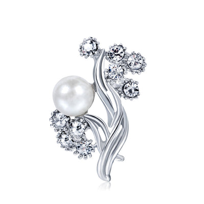 Front product view of the flower brooch pin in silver and blue