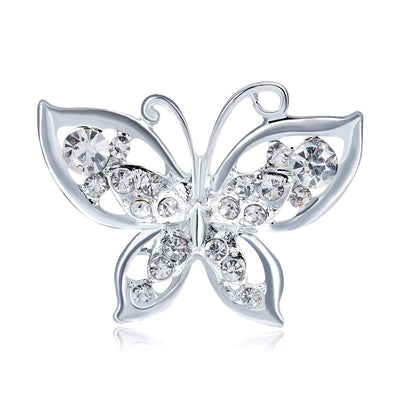 Front product view of the butterfly brooch pin in silver and blue
