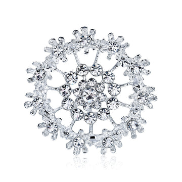Silver Tone Flower Crystal Metal Brooch Pin 2 cm for Jackets and Lapels