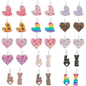 European American Romantic Acrylic Heart LOVE Rainbow Drop Earrings Creative Valentine Ear Hooks