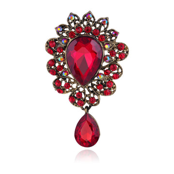 Red Gold Tone Flower Crystal Six Designs Metal Brooch Pin