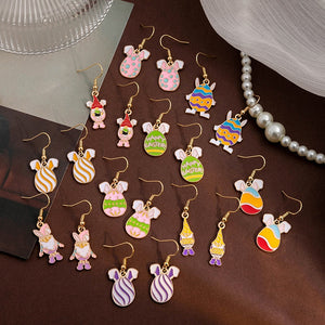 Creative Easter Egg Earrings With Cartoon Enamel Bunny Colorblock Patchwork Drop Earrings For Women