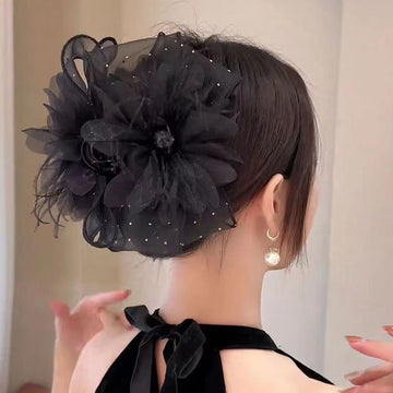 Mesh Feather Fabric Bow Hair Clip For Volume Styling