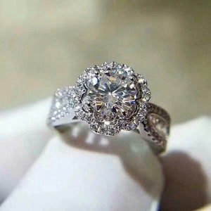 Dainty Starry Micro Pave Zircon Flower Ring For Women Fashion Wedding Band Jewelry