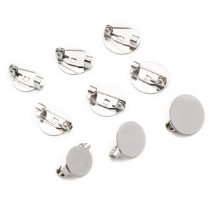 10mm 12mm 14mm 304 Stainless Steel Flat Brooch Pin Tray Settings For DIY Jewelry Making