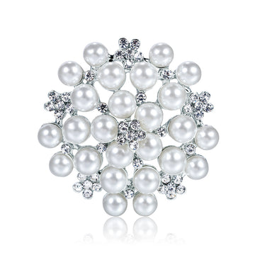 Silver Tone Flower Pearl Look Two Designs Metal Brooch Pin