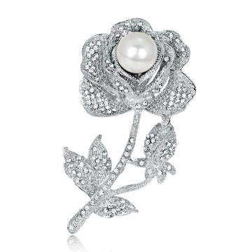 White Silver Tone Rose Pearl Look Two Designs Metal Brooch Pin