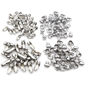 100 Pcs Stainless Steel Ball Chain Clasp Connectors Flat Bead Buckles For DIY Necklaces