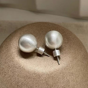 Brushed Matte Round Ball Stud Earrings Copper Geometric Minimalist Luxe Style For Women
