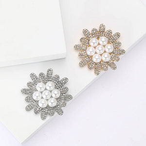 Alloy Rhinestone Pearl Sunflower Brooch Pin For Women's Apparel