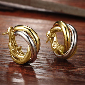 Korean Vintage Swirl Hoop Earrings For Women, Two Tone Metal Ear Cuffs In Hong Kong Retro Style