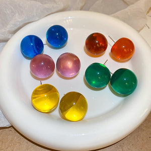 Colorful Transparent Resin Round Ball Stud Earrings, Minimalist Fresh Geometric Style