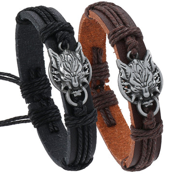 Punk Handmade Braided Vintage Leather Bracelet Adjustable Pull Cord European Style Bangle