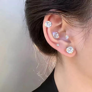 Premium Zirconia Geometric Circle Line Stud Earrings With Silver Post For Sensitive Ears