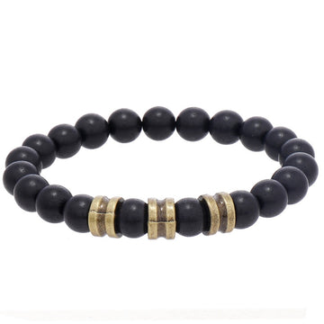 Simple Handmade Beaded Bracelet, Vintage Elastic Alloy And Wood Bead Bangle For Women