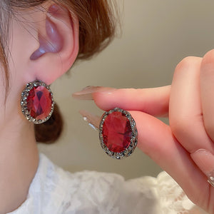 Vintage Copper Oval Stud Earrings With Silver Pins Light Luxury Geometric Earrings For Women