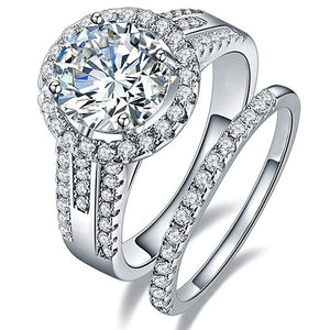 Luxury Designer Couple Ring With Round Zircon Inlay, Light Wedding Bridal Finger Ring For Women
