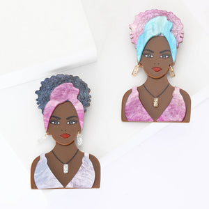 Alloy Acrylic Black Girl Brooch Pin For Suit And Shirt Decoration