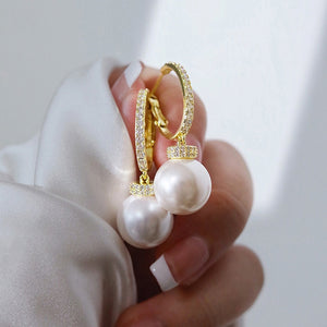 French Style Faux Pearl Zircon Inlaid Drop Earrings For Women, Trendy Elegant Dangle Jewelry
