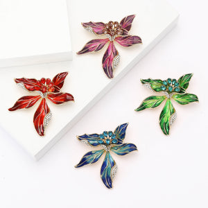Enamel Alloy Iris Flower Brooch Pin For Womens Coats