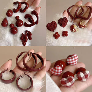 Chic Red Heart Alloy Stud Earrings With Silver Pin Light Luxury 2026 Autumn Winter Jewelry
